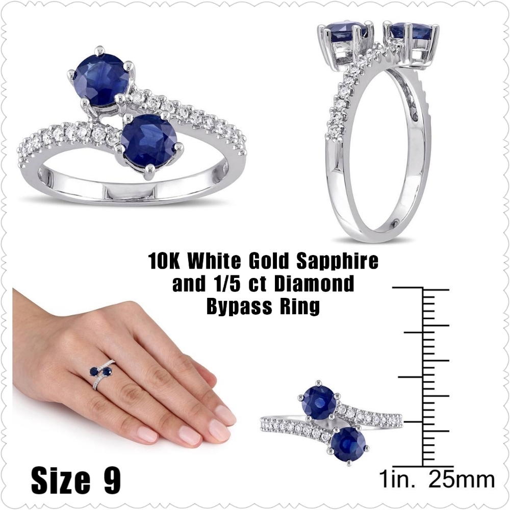 10k White Gold Sapphire and 1/5ct Diamond Ring